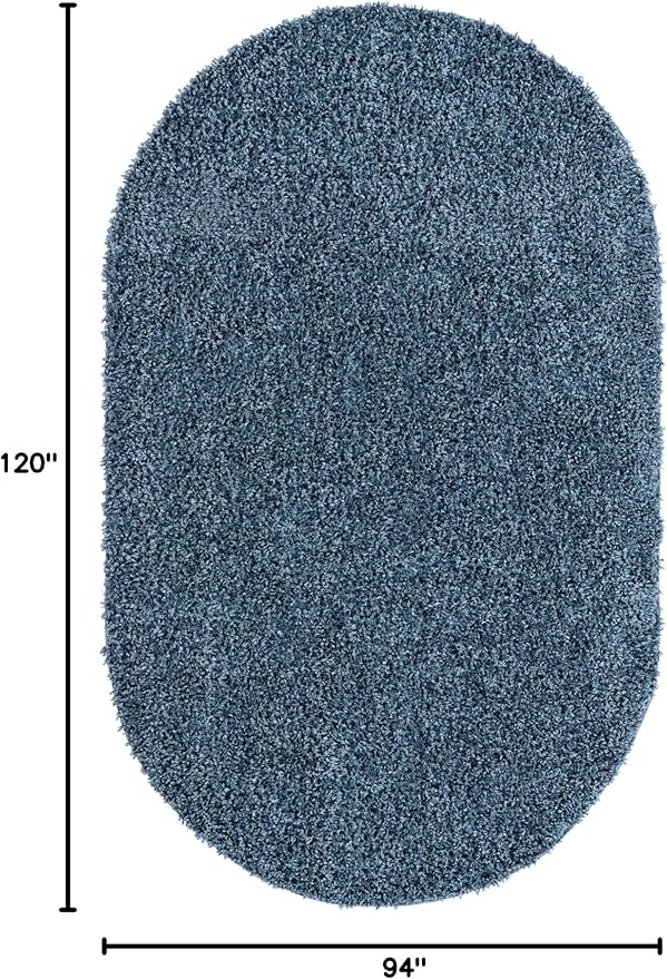 Unique Loom Davos Shag Collection Area Rug - Solid (7' 10" x 10' Oval, Marine Blue)