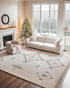 ILANGO Area Rug 9'x12' for Living Room Bedroom Washable Moroccan Boho Rugs for High Traffic Area Non Slip & Non-Shedding Rugs Fade Resistant Carpet for Kitchen Office (Beige)