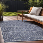 Beverly Rug Waikiki Indoor Outdoor Rug 6x9, Washable Outside Carpet for Patio, Deck, Porch, Trellis Area Rug, Water Resistant, Blue - White