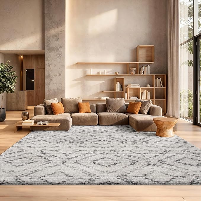 SAFAVIEH Adirondack Collection Area Rug - 8' Square, Light Grey & Grey, Modern Diamond Distressed Design, Non-Shedding & Easy Care, Ideal for High Traffic Areas in Living Room, Bedroom (ADR131C)
