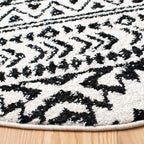 SAFAVIEH Tulum Collection Area Rug - 8' Round, Ivory & Black, Moroccan Boho Tribal Design, Non-Shedding & Easy to Clean, Ideal for Living Room, Bedroom, Dining Space (TUL272B)
