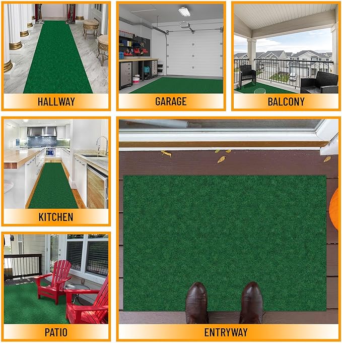 Ottomanson 2'7" x 31' Hallway Runner with Scraper Pile - Extra Durable Non-Slip Rug Mat for Indoor & Outdoor Use - Ideal for Kitchen, Entryway & Garage - High-Traffic Carpet, Green
