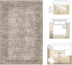 FMFUNCTEX 5x7 Washable Area Rug Neutral Vintage Taupe Non Slip Low Pile Traditional Indoor Carpet for Living Room Bedroom Soft Retro Floral Mat Throw Rug for Dining Office Kitchen Dorm Entryway