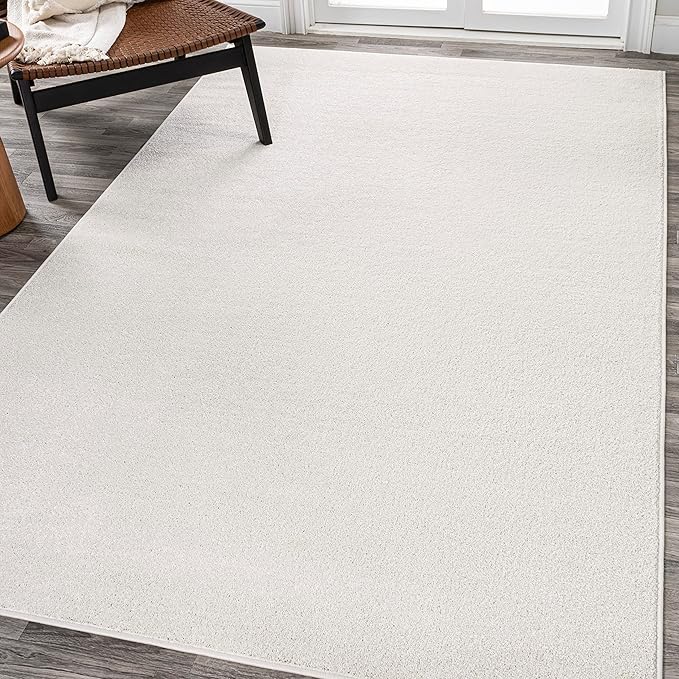 Eyely UES100T-14 Supersoft Haze Solid Low-Pile Indoor Area Rug, Coastal, Bohemian, Minimalist, Classic, Casual for Bedroom,Kitchen,Living Room,Non Shedding,Easy-Washing, Cream, 10 X 14