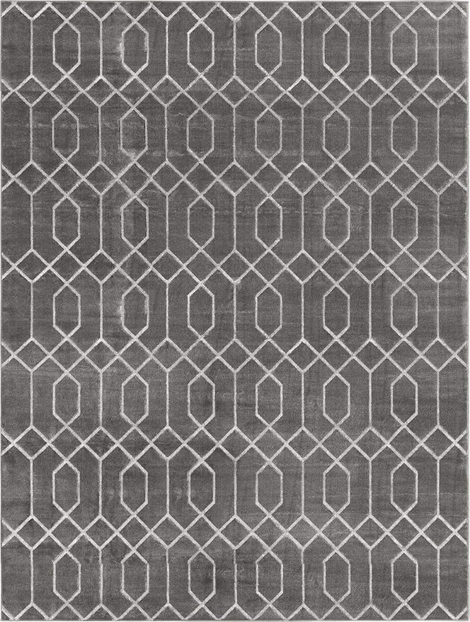 Unique Loom Glam Collection Area Rug - Trellis (10' x 13' Rectangle, Gray Silver/ Silver)