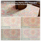 Kokia 8x10 Washable Area Rugs Blossom Pink with Vintage Orient Design Soft Rug for Living Room or Bedroom Non-Slip Low Pile Stain Resistance Features Distressed Medallion Pattern