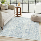 Blue Area Rug 3x5 Office Entryway Rug Machine Washable Kitchen Vintage Distressed Non Slip Carpet Indoor Retro Floral Accent Throw Door Mat for Bathroom Bedroom Dining Living Room