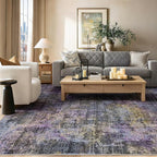 Kokia Abstract Area Rugs 8x10 Bedroom Soft Living Room Rugs Washable Distressed Vintage Comfy Black Gray Carpet with Non-Slip Backing for Farmhouse Home Office Room Decor, Oslo Nebula