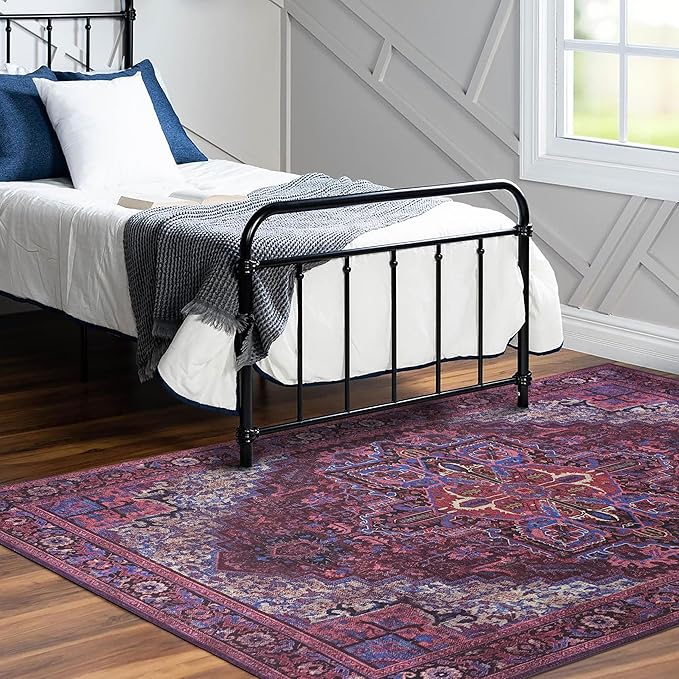 Fame Rugs Turkish Rug. Washable Vintage Oriental Antique Inspired Traditional Doormat Small Modern Area Rugs Luxury Entryway Entry Bedroom Bathroom Kitchen (398RR, 2'5 x 6'9)