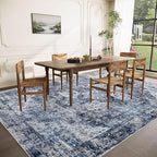 Area Rug 8x10 Washable Rug, Vintage Boho Medallion Rugs Non-Slip Soft Low Pile Large Distressed Rug Indoor Retro Carpet for Living Room Bedroom Dining Room Home Office (Blue, 8'x10')