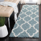 SAFAVIEH Dallas Shag Collection Runner Rug - 2'3" x 8', Seafoam & Ivory, Trellis Design, Non-Shedding & Easy Care, 1.5-inch Thick Ideal for High Traffic Areas in Living Room, Bedroom (SGD257C)