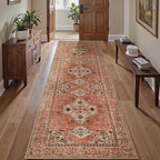 Tangsoo 2.6x8 Washable Runner Rug for Hallways, Non Slip Vintage Runner Rug, Soft Low Pile Long Rug Runner, Print Distressed Terracotta Carpet Runners for Kitchen Bedroom Entryway Bathroom Living Room