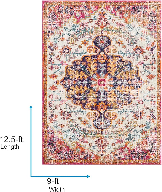 Livabliss Area Rugs - 9x12 Odelia Vintage Boho Beige Mustard Gray Area Rug for Living Room Bedroom - Floral Medallion Stain Resistant Carpet for Kitchen, Nursery, Office (9' x 12'6")