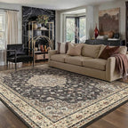 HUGEAR Machine Washable Area Rugs 6x9 Vintage Black Living Room Bedroom Rug Neutral Style Non Slip Stain Resistant Low Pile Throw Carpet for Home Retro Aesthetic Modern Decor