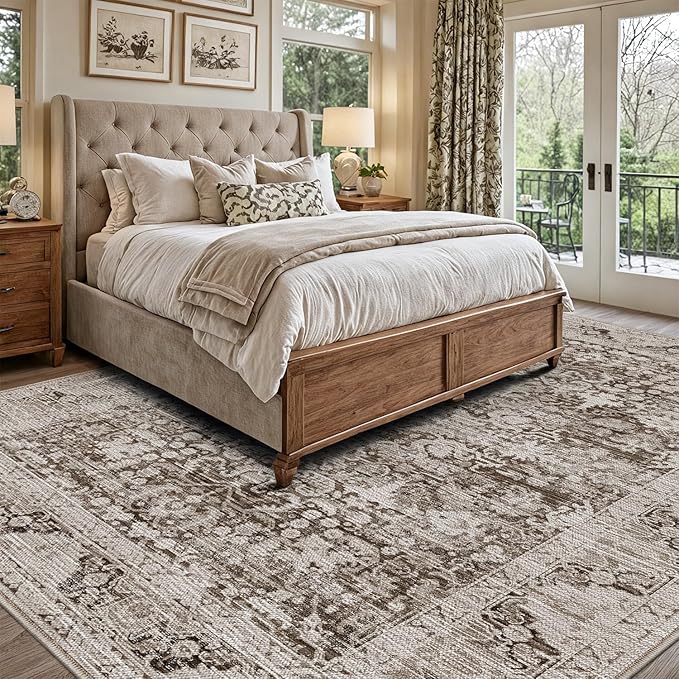 LUMI 8x10 Washable Area Rug for Living Room, Ultra Soft Traditional Vintage Rugs Non Slip with Rubber Backing, Low Profile, High Traffic, Stain Resistant Carpets, Ideal for Bedroom, Dining Room