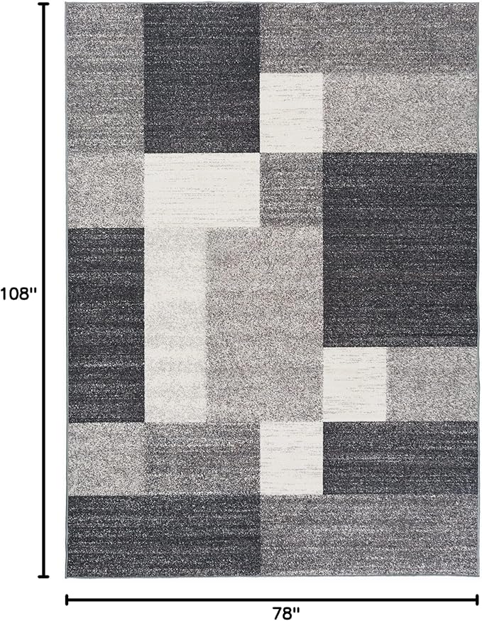 Rugshop Gray Modern Geometric Boxes Non-Slip Area Rug Non-Shedding for Living Room, Dining Room and Bedroom, 6'6" x 9'