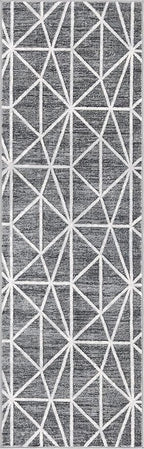 Rugs.com Lattice Trellis Collection Rug – 10 Ft Runner Gray Low-Pile Rug Perfect for Hallways, Entryways
