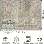 5X7 Area Rugs for Living Room - Large Washable Rugs 5x7 Vintage Rug Throw Low Pile Rug Non-Slip Distressed Carpet for Bedroom, Office, Kitchen,Entryway, Dining Room, Olive Charcoal