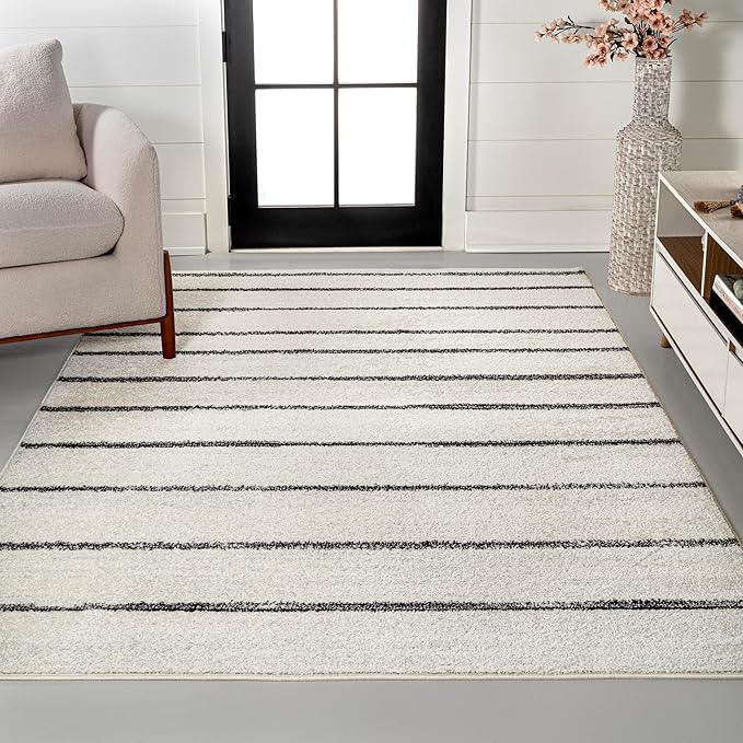 JONATHAN Y Williamsburg Minimalist Stripe Cream/Black Indoor Area Rug, 3x5, Contemporary, Modern, Easy-Cleaning for Living Room, Bedroom, Kitchen, Pet Friendly, Non-Shedding (MOH201D-3)
