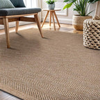CAMILSON Easy Jute Rug 10x14, Indoor Outdoor Natural Color Fiber Area Rugs for Living Room Patio and Kitchen Rug Herringbone Woven Design Easy-Cleaning Washable Outside Carpet Alfombras 10 x 14