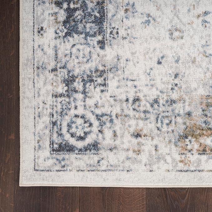 Nourison Home Astra Machine Washable Ivory Blue 4' x 6' Area Rug - Easy Clean, Non Shedding, Bed Room, Living Room, Dining Room, Kitchen (4' x 6')