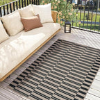 Lahome Striped Easy Jute Rug, 3x5 Outdoor Patio Porch Rug Washable Rugs for Entryway, Indoor Outdoor Living Room Carpets, Farmhouse Neutral Non Slip Black Carpet for Backyard Bedroom RV