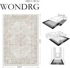 2x10 Washable Vintage Runner Rug for Living Room Bedroom Beige Grey Soft Tranditional Non Slip Runner Rug Lightweight Floral Low Pile Distressed Carpet Hallway Kitchen Bathroom Bedroom