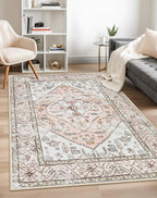 Lahome Boho Washable Living Room Area Rug - 3x5 Small Pink Rugs for Bedroom Non-Slip Throw Nursery Kids Room Rug, Vintagel Print Carpet Rug for Kitchen Office Bathroom Laundry Room (Pink, 3'x5')