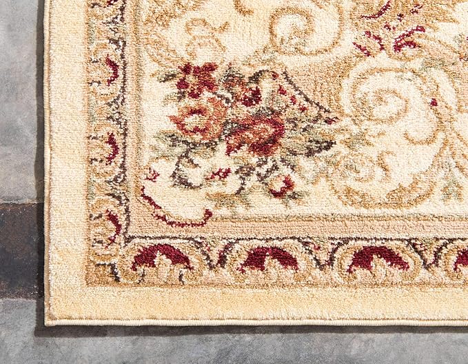 Unique Loom Versailles Collection Traditional Classic Floral Motif Area Rug (6' 0 x 6' 0 Square, Ivory/ Tan)