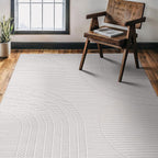 CAMILSON Micro Loop Rug 4x6 Modern Luxury Geometric Arch Area Rugs Soft High and Low Pile Stain Resistant Easy-Cleaning Non-Shedding for Living Room Office Indoor Carpet (4 x 6 / White)