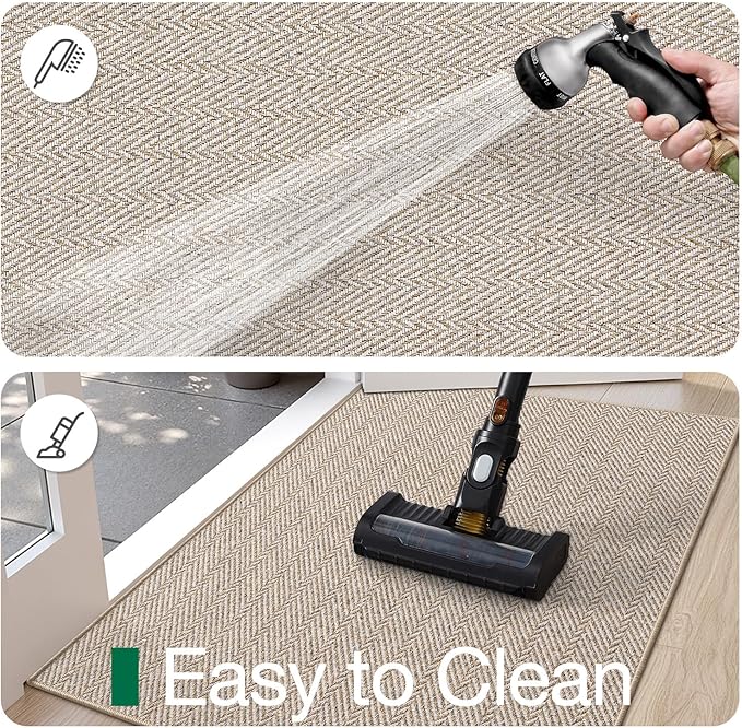 LUMI Ultra Thin Indoor Door Mat for Entrance 48"x72", Non Slip Entryway Mat, Low Profile Doormat, Unique Herringbone Design Carpet for Inside, Patio, Porch, Beige