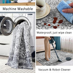 vivorug 4x6 Area Rugs, Stain Resistant Washable Rug for Living Room, Vintage-Inspired Grey Rug