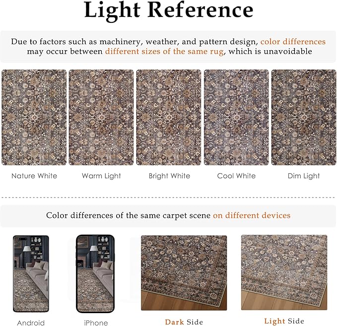 HUGEAR 3x10 Runner Rug Machine Washable Tradition Brown Hallway Area Rug Indoor Accent Rug Floral Low Pile Carpet Soft Throw Rug Bedroom Living Room Office Dining Room Kitchen Laundry Room Non Slip