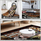 Rustic Cabin Area Rug 5x6ft, Animal & Moroccan Plaid Pattern Vintage Boho Carpet, Stain-Resistant Pet-Friendly & Non-Slip Low Pile for Living Room, Bedroom, Dining Room