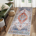 COMSLE Area Rug 2x4 Faux Wool Throw Rug for Entryway, Boho Washable Small Rugs Non-Slip Distressed Carpet Soft Accent Floor Rug for Indoor Entrance, Bedroom, Living Room, Kitchen (Rust Red)