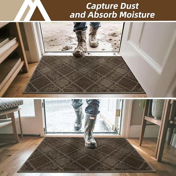 COSY HOMEER Plaid Door Mat 20" x 32",Dirt Trapper Entryway Rugs,Non-Slip Washable Farmhouse Doormat,Low Profile Welcome Mats for Paws Brown
