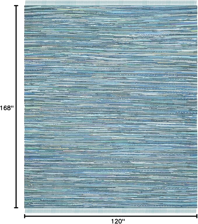 SAFAVIEH Rag Rug Collection Area Rug - 10' x 14', Blue & Multi, Handmade Boho Stripe Cotton, Ideal for High Traffic Areas in Living Room, Bedroom (RAR121B)