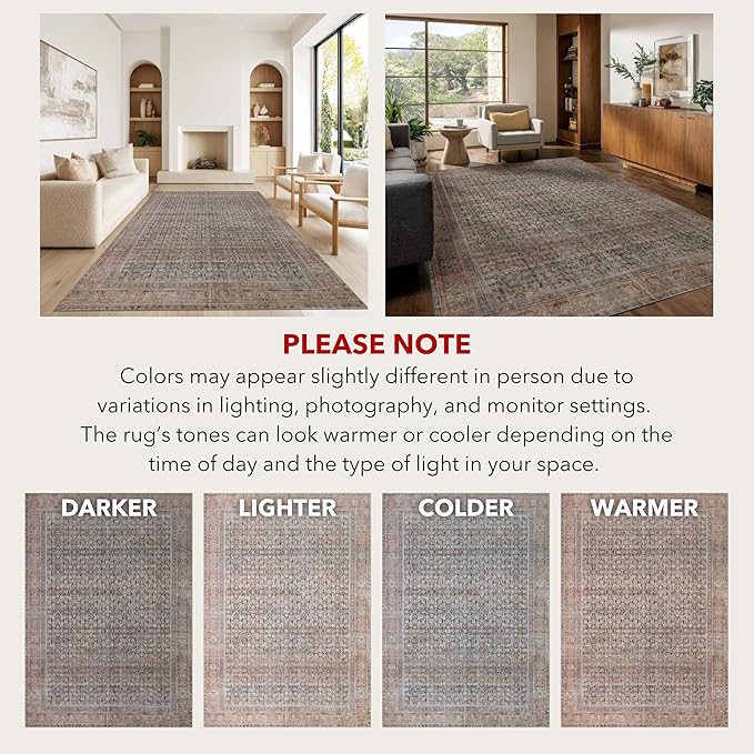 Kuden 2'6"x12 Runner Rug, Machine Washable Area Rug with Non-Slip Backing, Vintage Style, Soft, Easy Clean, Low Pile Rug for Hallway, Entryway, Kitchen, Bedroom