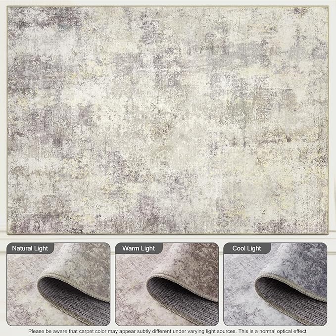 Washable Area Rug 5x7 - Neutral Modern Abstract Rugs, Soft Non Slip Thin Carpet with for Bedroom, Under Dining Room Table, Home, Office, Dorm, Office Rolling Chair - Brown Grey