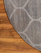 Rugs.com Lattice Frieze Collection Rug – 7' Round Blue Multi Medium Rug Perfect for Kitchens, Dining Rooms