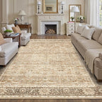 9x12 Washable Area Rug Beige Vintage Rug for Living Room Bedroom Low Pile Soft Non-Slip Boho Rug for Under Table Boho Distressed Retro Carpet for Bedroom Kitchen Office Dining