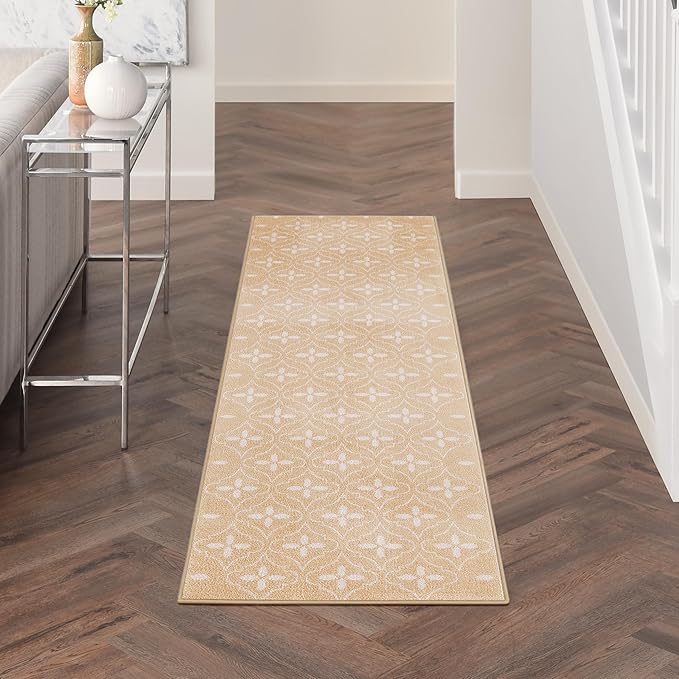 Nourison Home Essentials Indoor/Outdoor Beige Ivory 2'2" x 7'6" Area -Rug, Easy -Cleaning, Non Shedding, Bed Room, Living Room, Dining Room, Backyard, Deck, Patio (2x8)