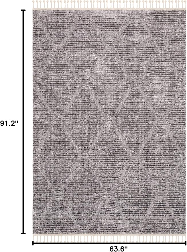 SAFAVIEH Marrakech Collection Area Rug - 5'3" x 7'6", Grey, Moroccan Boho Tribal Tassel Design, Non-Shedding & Easy Care, Ideal for High Traffic Areas in Living Room, Bedroom (MRK517F)