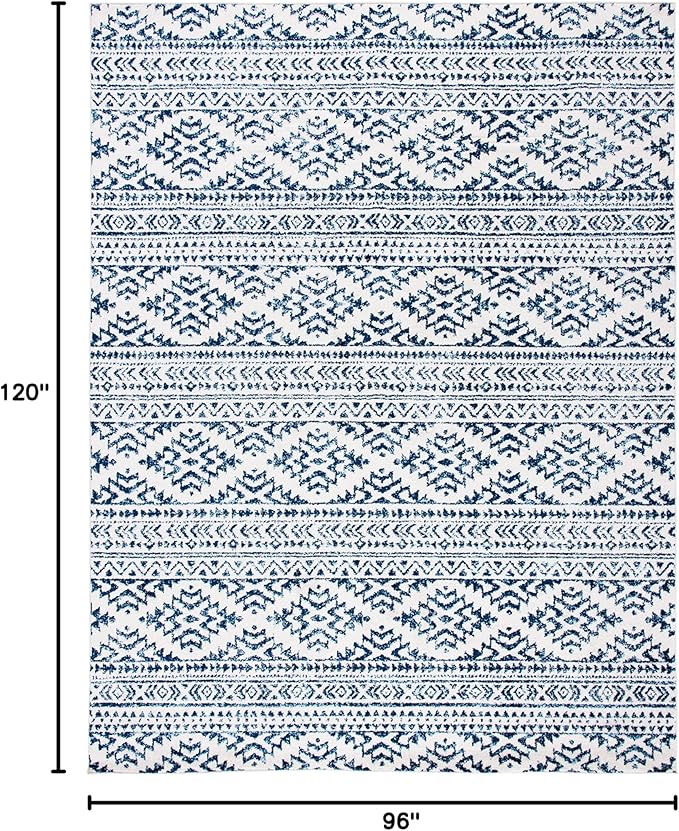 SAFAVIEH Area Rug 8x10 - Tulum Collection - Large - Ivory & Navy, Moroccan Boho Tribal Design, Non-Shedding & Easy to Clean, Ideal for Living Room, Bedroom, Dining Space (TUL272D)