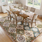 EnHomee Area Rugs 5x7, Soft Washable Rugs for Living Room Bedroom, Boho Non Slip Low Pile Stain Resistant Washable Rug Large Carpet for Dining Room,Easy to Clean Living Room Rug, Red & Green