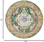 SAFAVIEH Monaco Collection Area Rug - 10' Round, Forest Green & Light Blue, Medallion Distressed Design, Non-Shedding & Easy Care, Ideal for High Traffic Areas in Living Room, Bedroom (MNC243F)