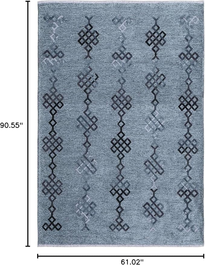 Alfa Rich 5x8 Bluish Gray Washable Area Rugs for Living Room Bedroom Kitchen Decor Cotton Rug