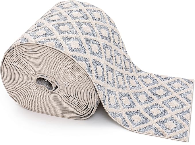 Well Woven Custom Size Runner - Choose Your Length - Ainsley Blue Diamond Trellis Geometric Tribal - 31 Inches Wide x 21 Feet Long Runner (31" x 21' Runner) Rug
