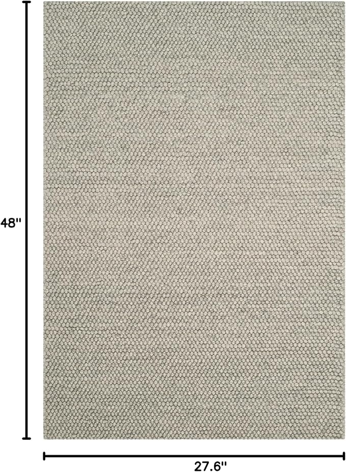 SAFAVIEH Natura Collection Accent Rug - 2'3" x 4', Silver, Handmade Wool Blend, Textured Design, Ideal for Hallway, Bedroom, Foyer (NAT620C)