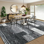 Large Area Rugs,Modern Geometric Patchwork Floor Decor for Bedroom Aesthetic Carpet, Rockwood Collection, Indoor Rugs for Living Room, Dining Room, Nursery, Office, Machine Washable Rug,9x12 Ft Grey